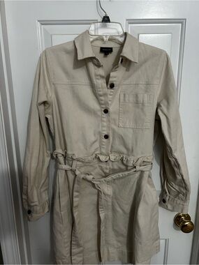 Cream Utility Shirt dress with Waist Tie